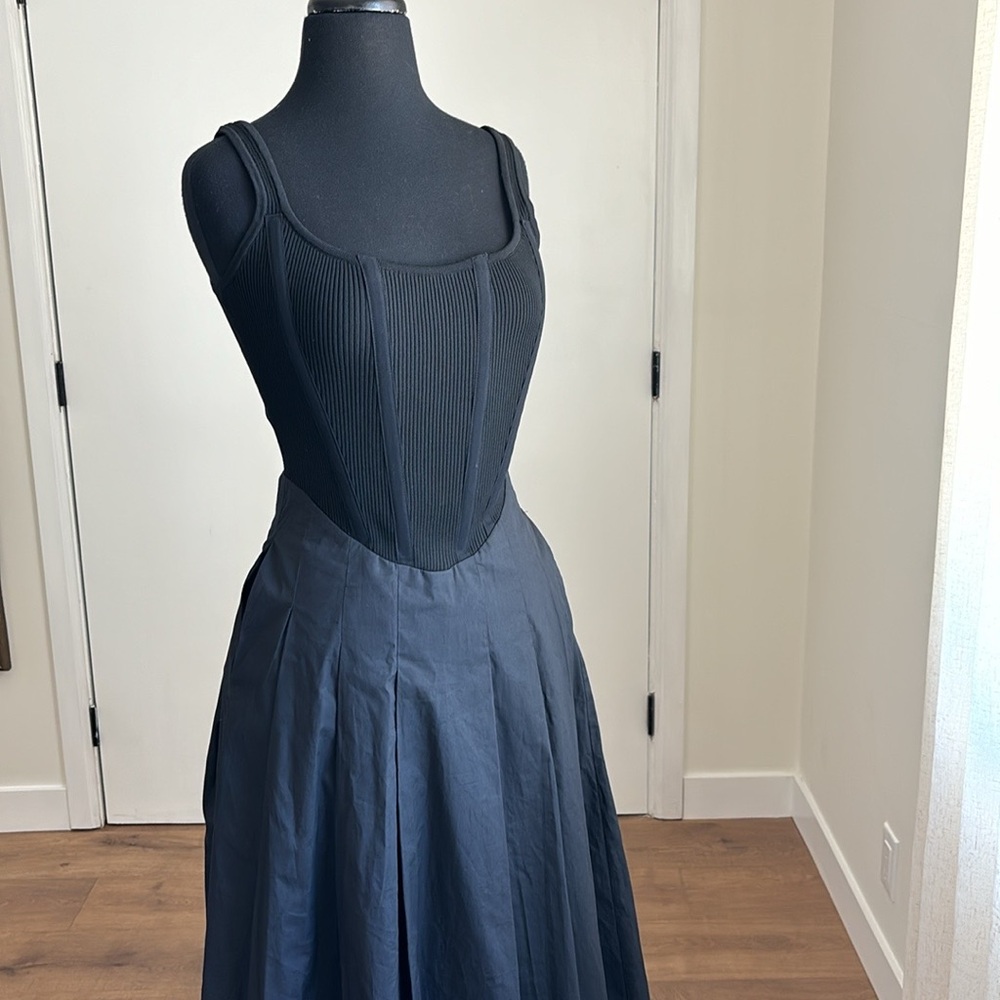 Black Sleeveless Midi Dress - Elegant Women's Dress - Picture 2 of 4